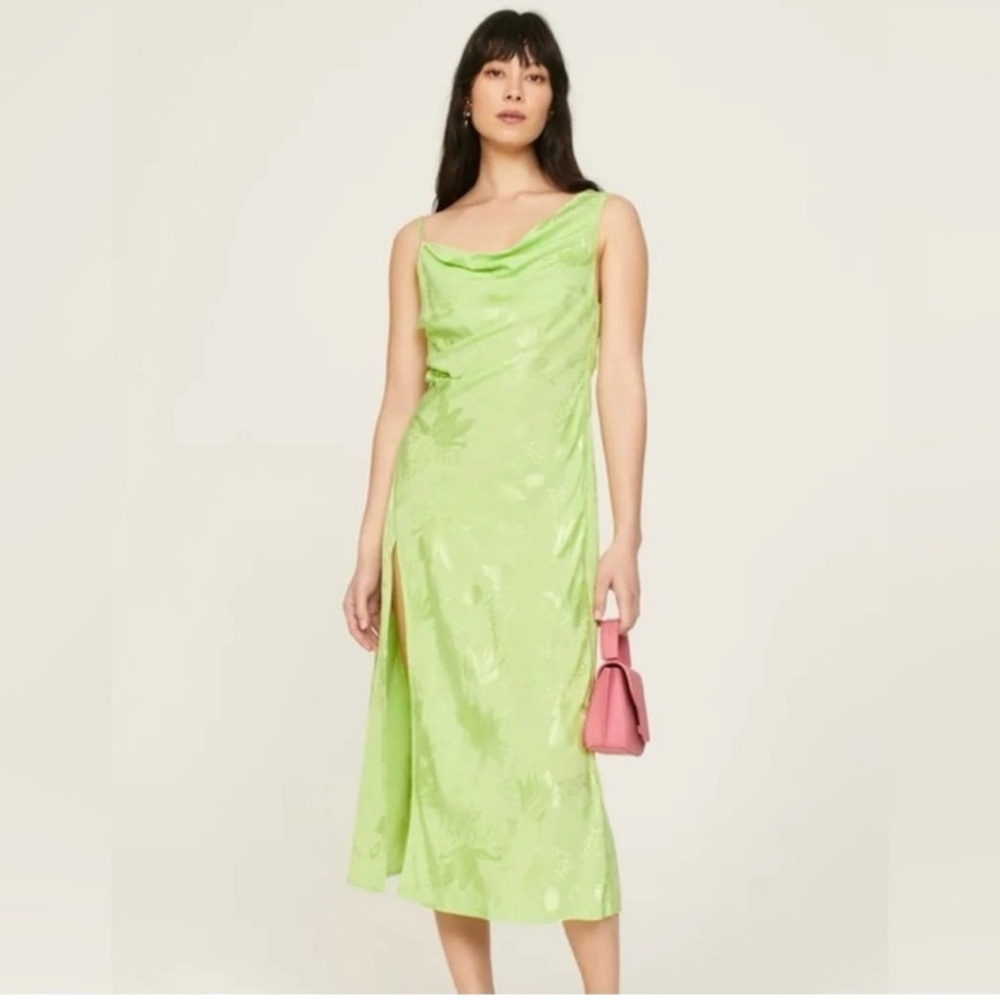 NWT $239 For Love & Lemons Llana Satin Midi Dress 💚 Size Large L 💚